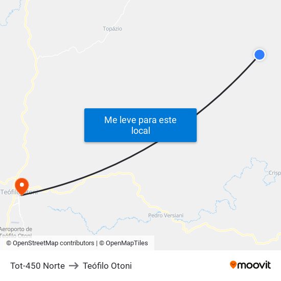 Tot-450 Norte to Teófilo Otoni map