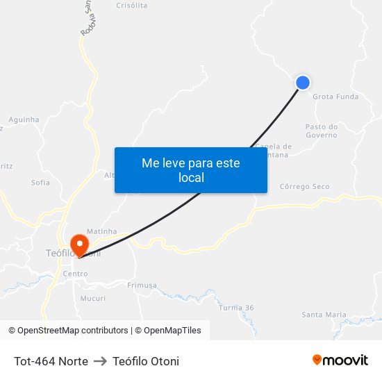 Tot-464 Norte to Teófilo Otoni map