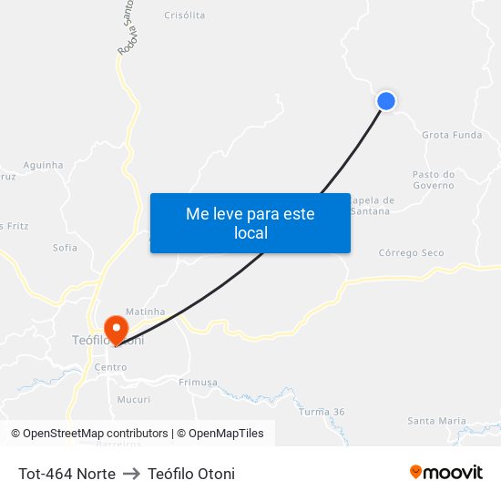 Tot-464 Norte to Teófilo Otoni map