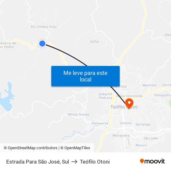 Estrada Para São José, Sul to Teófilo Otoni map