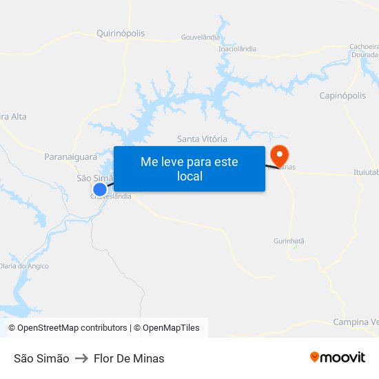 São Simão to Flor De Minas map