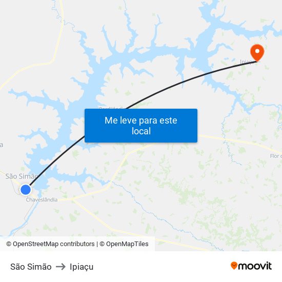 São Simão to Ipiaçu map