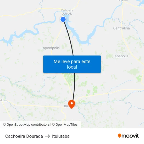 Cachoeira Dourada to Ituiutaba map