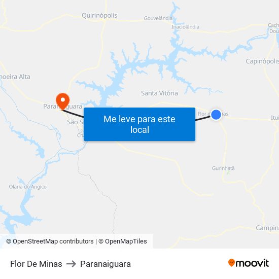 Flor De Minas to Paranaiguara map