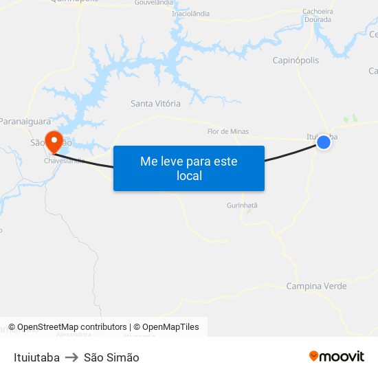 Ituiutaba to São Simão map