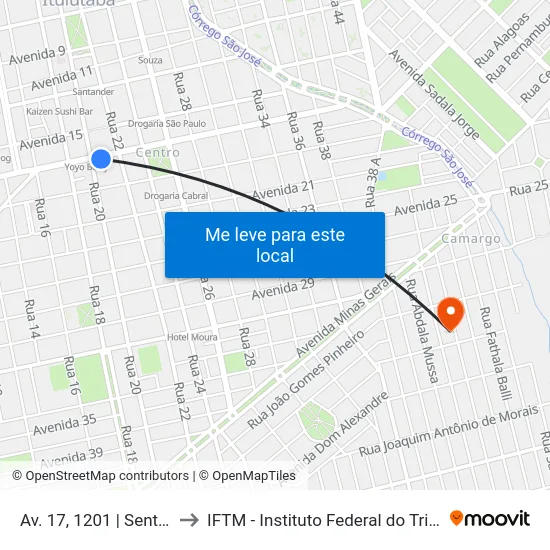 Av. 17, 1201 | Sentido Centro to IFTM - Instituto Federal do Triângulo Mineiro map