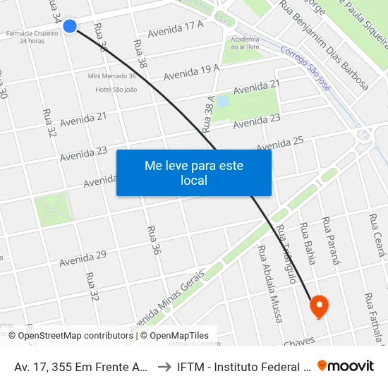 Av. 17, 355 Em Frente Ao Terminal Rodoviário to IFTM - Instituto Federal do Triângulo Mineiro map