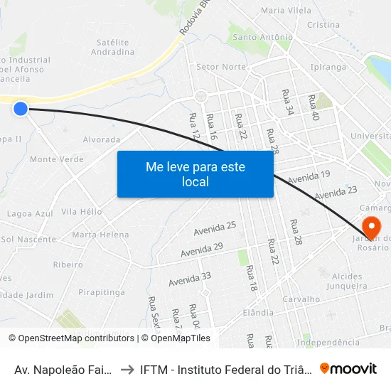 Av. Napoleão Faissol, 100 to IFTM - Instituto Federal do Triângulo Mineiro map
