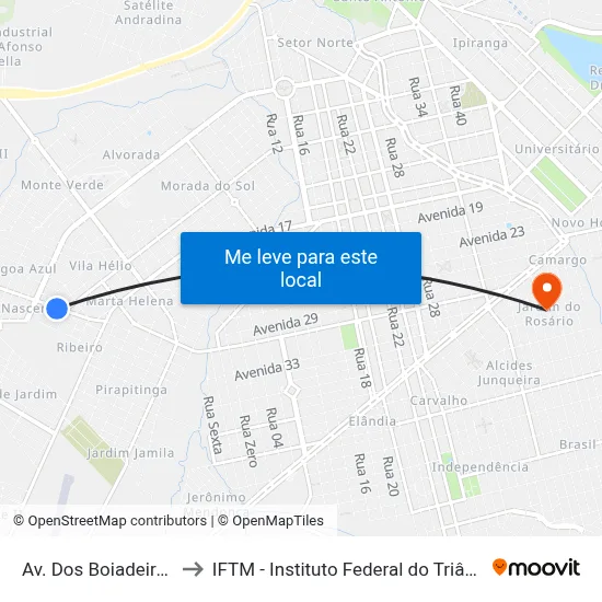 Av. Dos Boiadeiros, 1431 to IFTM - Instituto Federal do Triângulo Mineiro map
