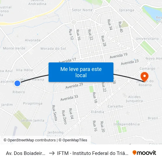Av. Dos Boiadeiros, 1277 to IFTM - Instituto Federal do Triângulo Mineiro map