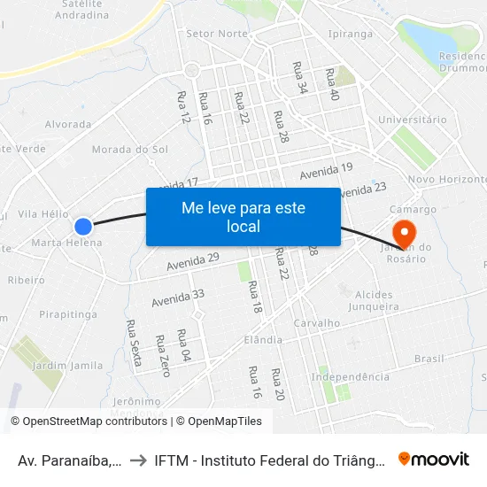 Av. Paranaíba, 3015 to IFTM - Instituto Federal do Triângulo Mineiro map