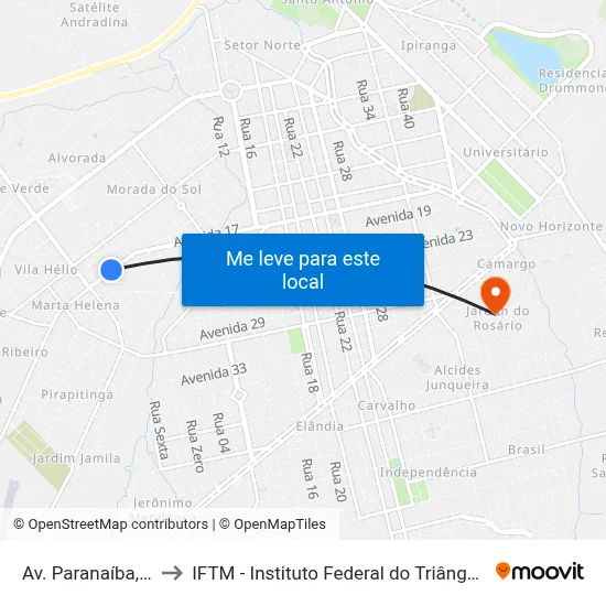 Av. Paranaíba, 2800 to IFTM - Instituto Federal do Triângulo Mineiro map