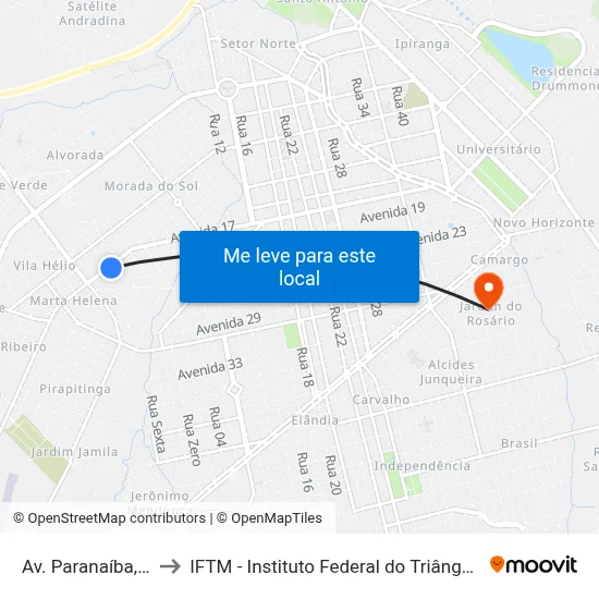 Av. Paranaíba, 2805 to IFTM - Instituto Federal do Triângulo Mineiro map