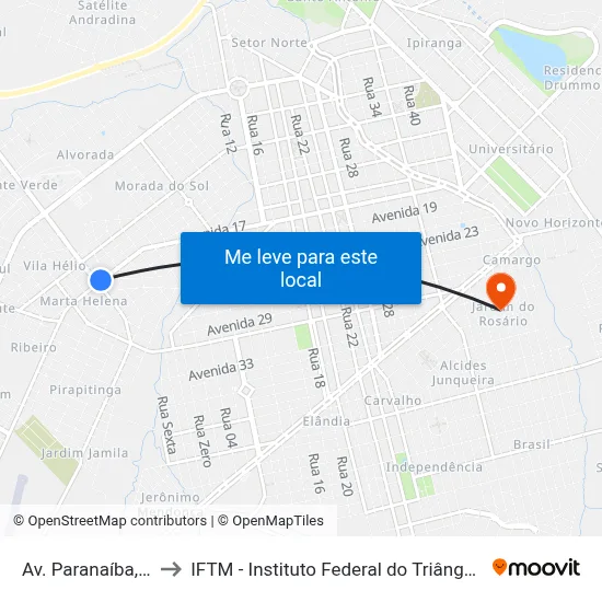 Av. Paranaíba, 3010 to IFTM - Instituto Federal do Triângulo Mineiro map