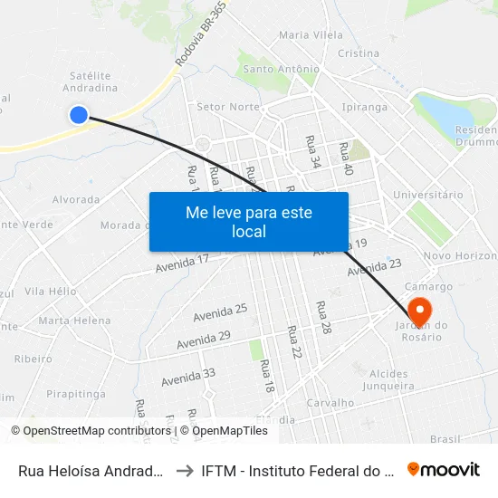 Rua Heloísa Andrade Chaves, 161 to IFTM - Instituto Federal do Triângulo Mineiro map