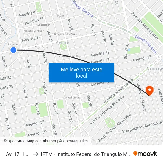 Av. 17, 1680 to IFTM - Instituto Federal do Triângulo Mineiro map