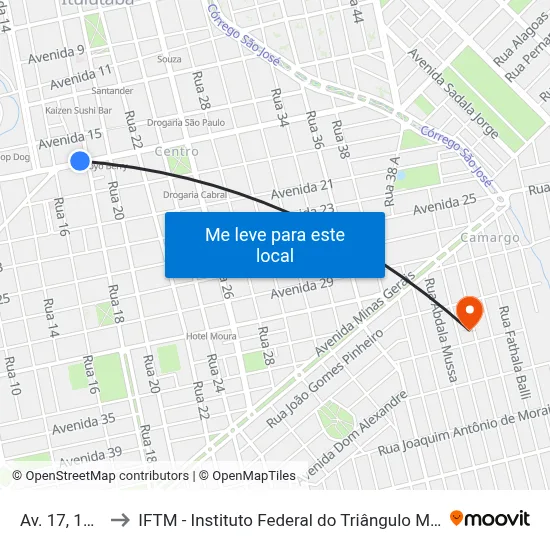 Av. 17, 1370 to IFTM - Instituto Federal do Triângulo Mineiro map