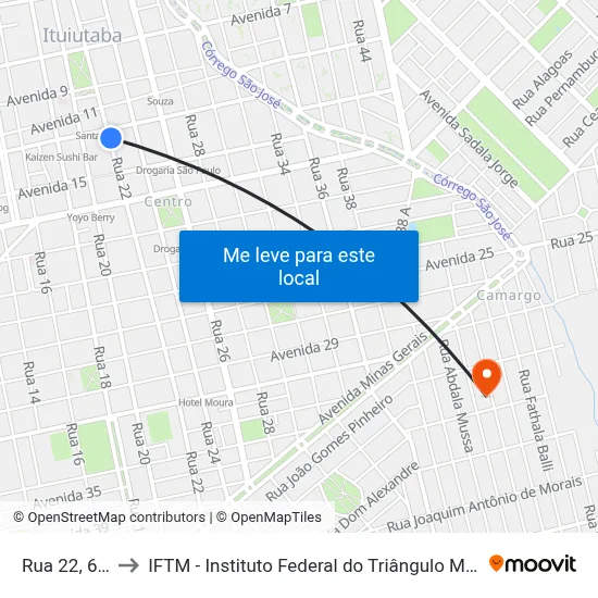 Rua 22, 615 to IFTM - Instituto Federal do Triângulo Mineiro map