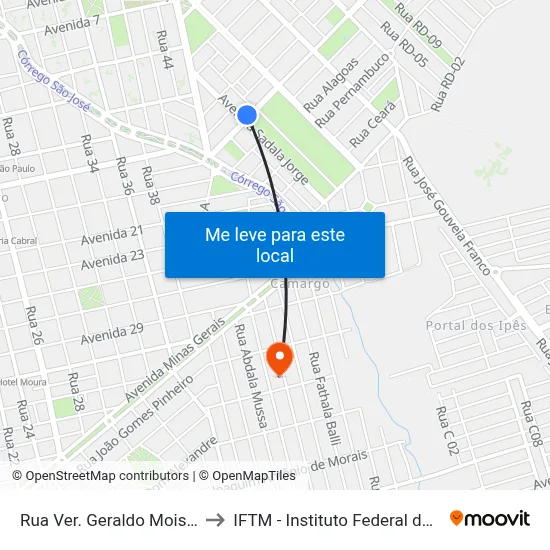 Rua Ver. Geraldo Moisés Da Silva, 630 to IFTM - Instituto Federal do Triângulo Mineiro map