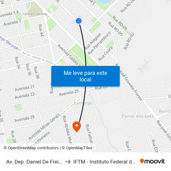 Av. Dep. Daniel De Freitas Barros, 2453 to IFTM - Instituto Federal do Triângulo Mineiro map