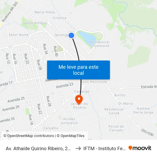 Av. Athaíde Quirino Ribeiro, 289 | Ponto Final Da Linha 01 No São José to IFTM - Instituto Federal do Triângulo Mineiro map