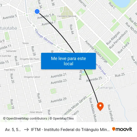 Av. 5, 550 to IFTM - Instituto Federal do Triângulo Mineiro map