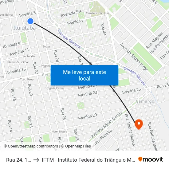 Rua 24, 186 to IFTM - Instituto Federal do Triângulo Mineiro map