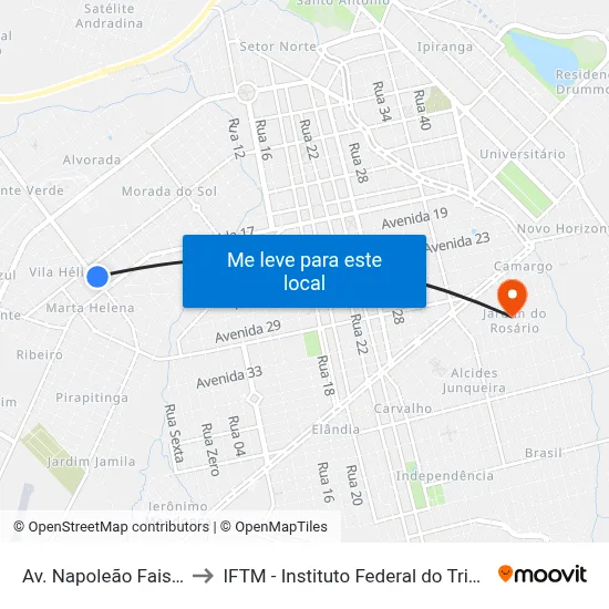 Av. Napoleão Faissol, 1863 to IFTM - Instituto Federal do Triângulo Mineiro map