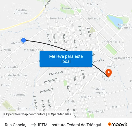 Rua Canela, 350 to IFTM - Instituto Federal do Triângulo Mineiro map