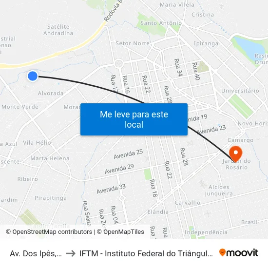 Av. Dos Ipês, 155 to IFTM - Instituto Federal do Triângulo Mineiro map