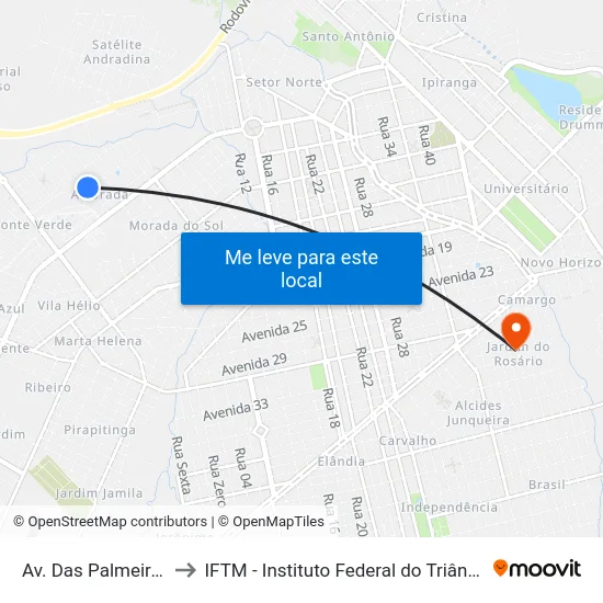 Av. Das Palmeiras, 600 to IFTM - Instituto Federal do Triângulo Mineiro map