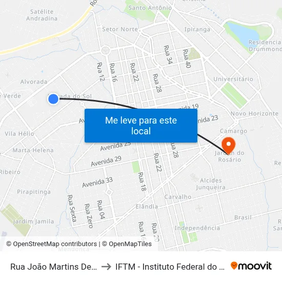 Rua João Martins De Andrade, 268 to IFTM - Instituto Federal do Triângulo Mineiro map