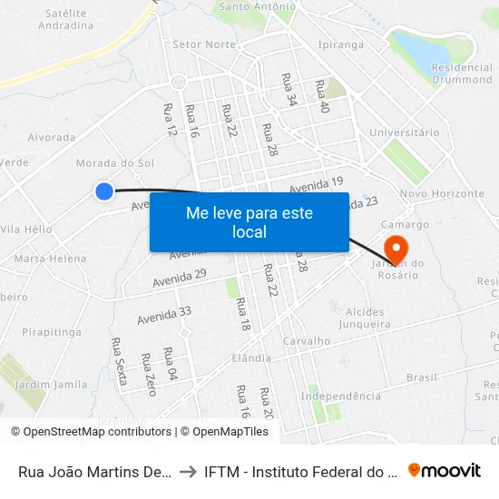 Rua João Martins De Andrade, 120 to IFTM - Instituto Federal do Triângulo Mineiro map