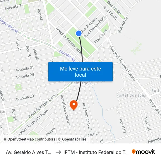 Av. Geraldo Alves Tavares, 2000 to IFTM - Instituto Federal do Triângulo Mineiro map