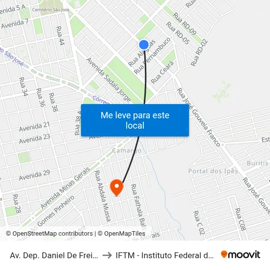 Av. Dep. Daniel De Freitas Barros, 2727 to IFTM - Instituto Federal do Triângulo Mineiro map