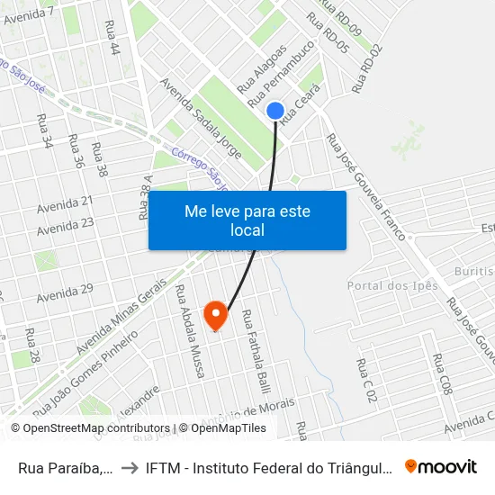 Rua Paraíba, 327 to IFTM - Instituto Federal do Triângulo Mineiro map