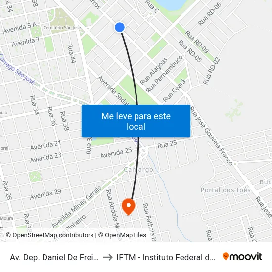 Av. Dep. Daniel De Freitas Barros, 2297 to IFTM - Instituto Federal do Triângulo Mineiro map