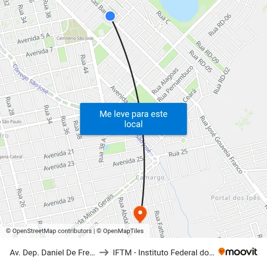 Av. Dep. Daniel De Freitas Barros, 130 to IFTM - Instituto Federal do Triângulo Mineiro map