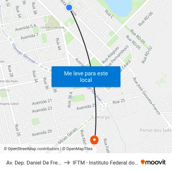 Av. Dep. Daniel De Freitas Barros, 218 to IFTM - Instituto Federal do Triângulo Mineiro map
