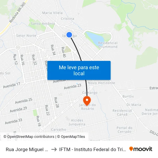 Rua Jorge Miguel Féres, 205 to IFTM - Instituto Federal do Triângulo Mineiro map