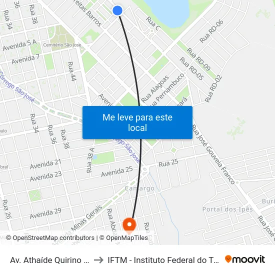 Av. Athaíde Quirino Ribeiro, 470 to IFTM - Instituto Federal do Triângulo Mineiro map