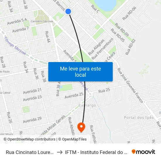 Rua Cincinato Lourenço Freire, 27 to IFTM - Instituto Federal do Triângulo Mineiro map