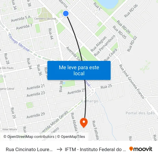 Rua Cincinato Lourenço Freire, 295 to IFTM - Instituto Federal do Triângulo Mineiro map