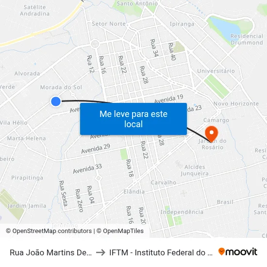 Rua João Martins De Andrade, 121 to IFTM - Instituto Federal do Triângulo Mineiro map