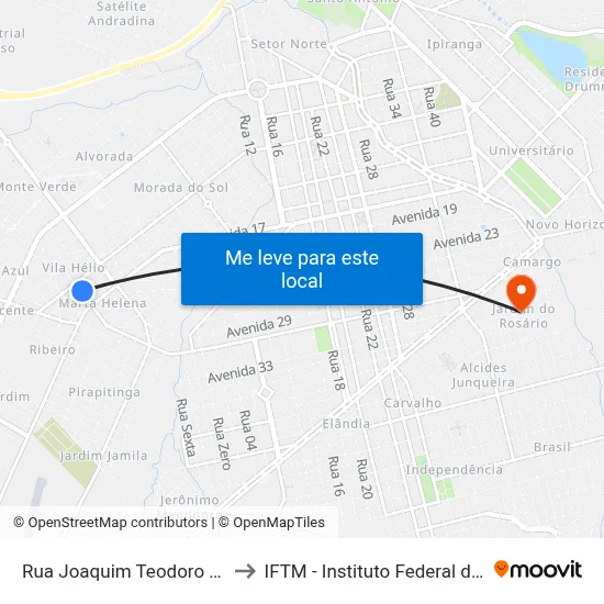 Rua Joaquim Teodoro De Carvalho, 1701 to IFTM - Instituto Federal do Triângulo Mineiro map