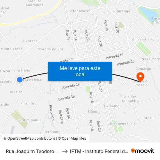 Rua Joaquim Teodoro De Carvalho, 1801 to IFTM - Instituto Federal do Triângulo Mineiro map