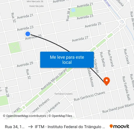 Rua 34, 1660 to IFTM - Instituto Federal do Triângulo Mineiro map