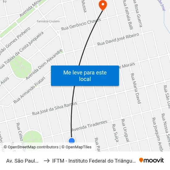 Av. São Paulo, 624 to IFTM - Instituto Federal do Triângulo Mineiro map