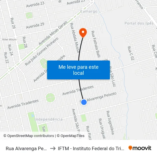 Rua Alvarenga Peixoto, 681 to IFTM - Instituto Federal do Triângulo Mineiro map