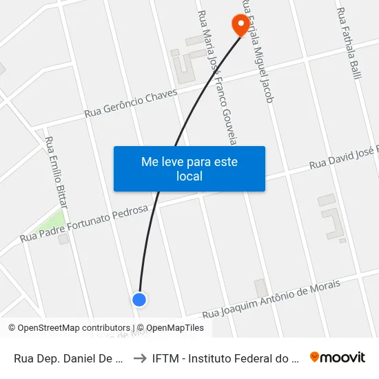 Rua Dep. Daniel De Carvalho, 755 to IFTM - Instituto Federal do Triângulo Mineiro map